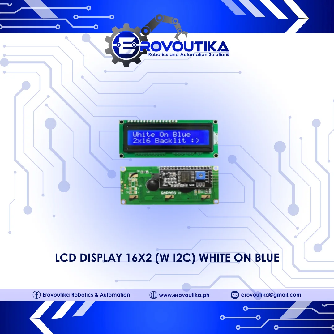 LCD Display 16x2 (w I2C) White on Blue